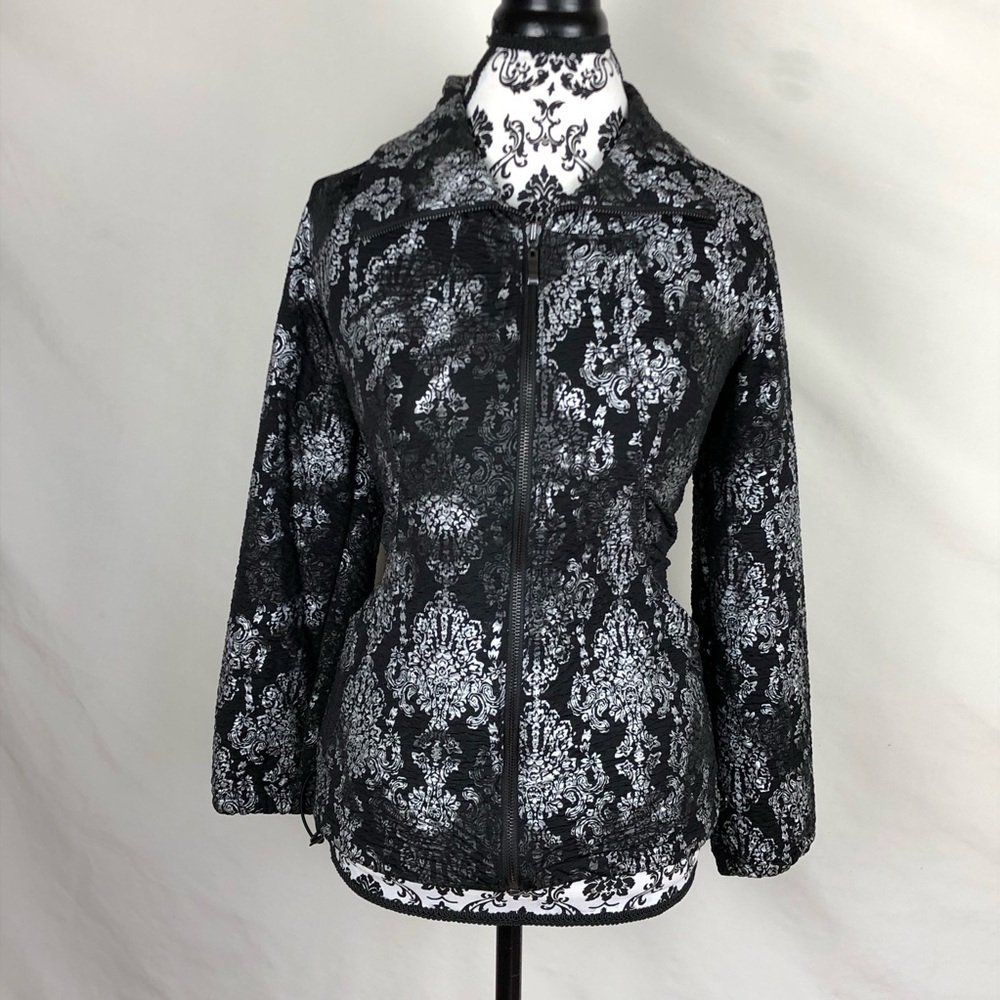 JM Collection Womens Black & Silver Floral Jacket